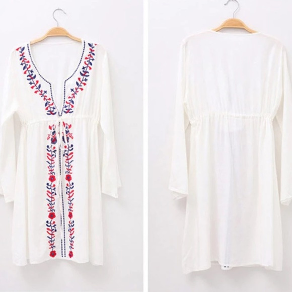 Embroidery Floral Boho Sexy Beach Coverup Dress - Picture 5 of 8